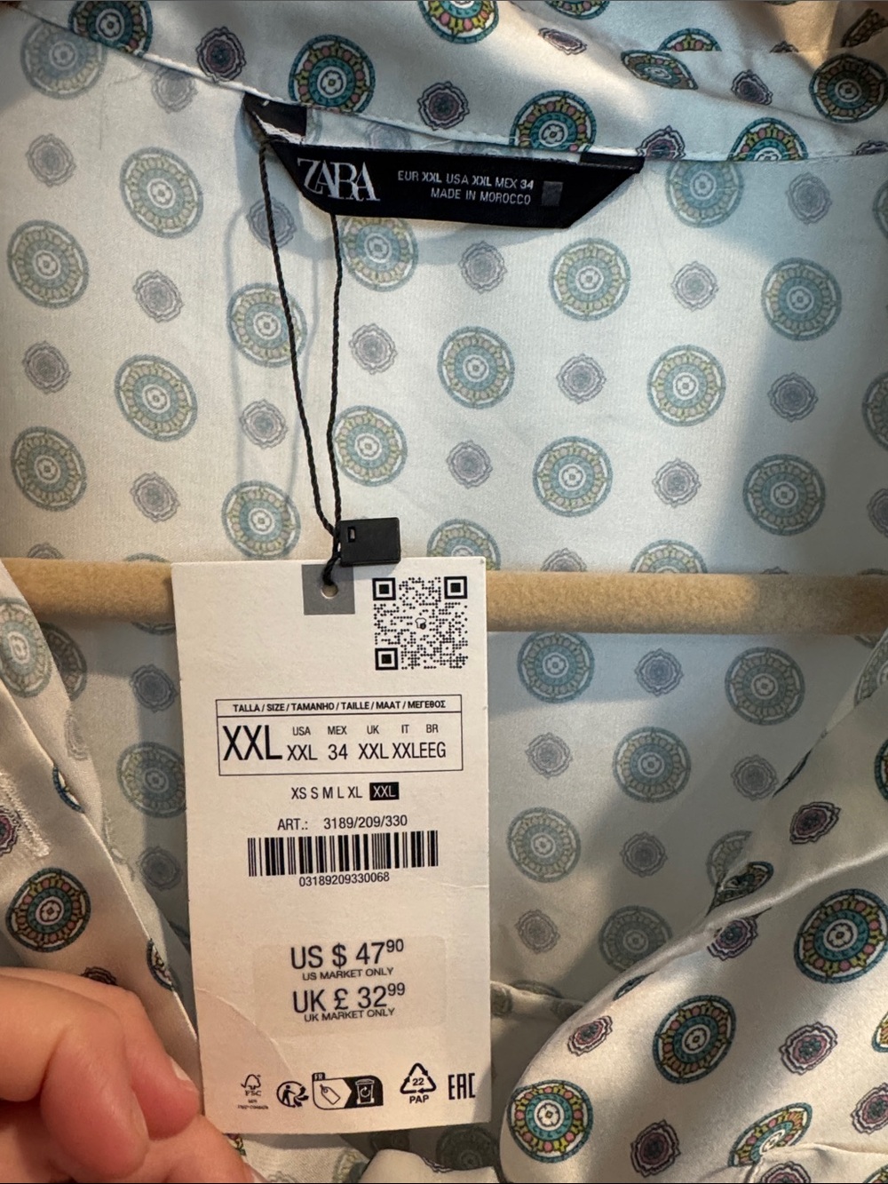 Zara Satin Printed Blouse with Pink Hem - Picture 3 of 4